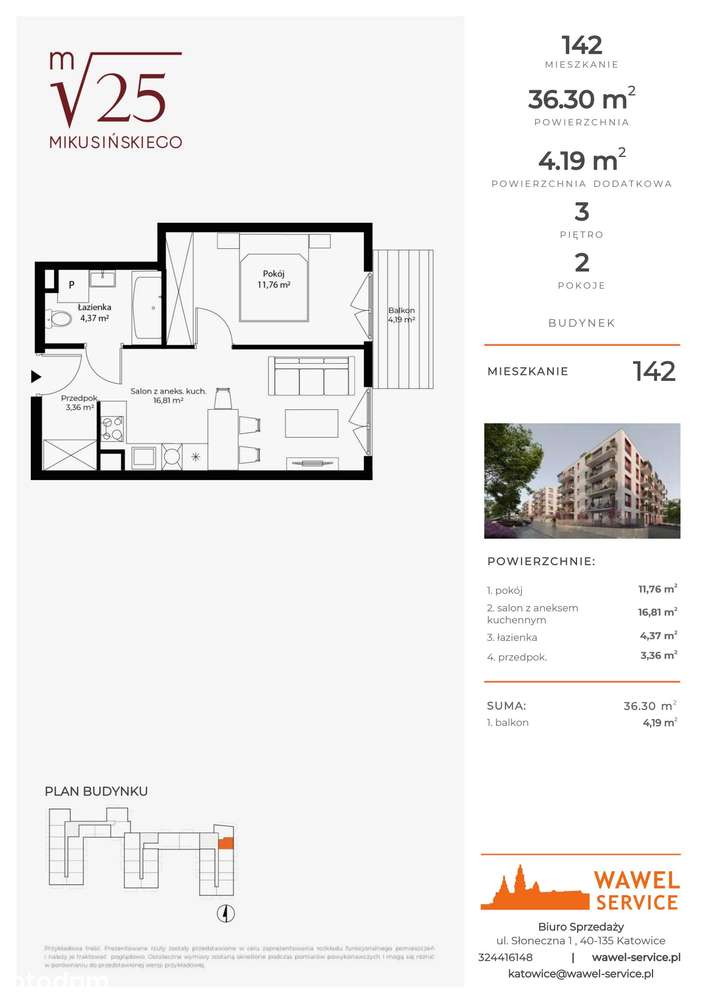 2-pokojowe mieszkanie 36m2 + balkon - Pełny obrazek: 2/9