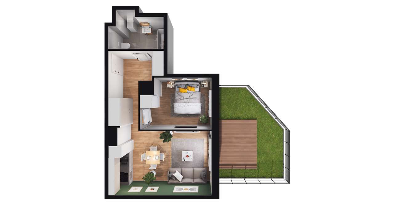2-pokojowe mieszkanie 38m2 + ogródek Bezpośrednio - Pełny obrazek: 2/8