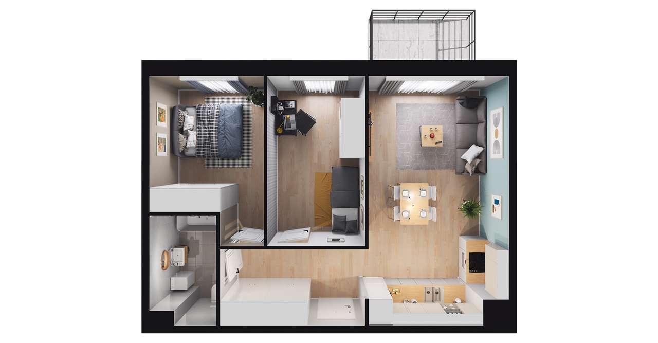 3-pokojowe mieszkanie 52m2 + balkon - Pełny obrazek: 2/8