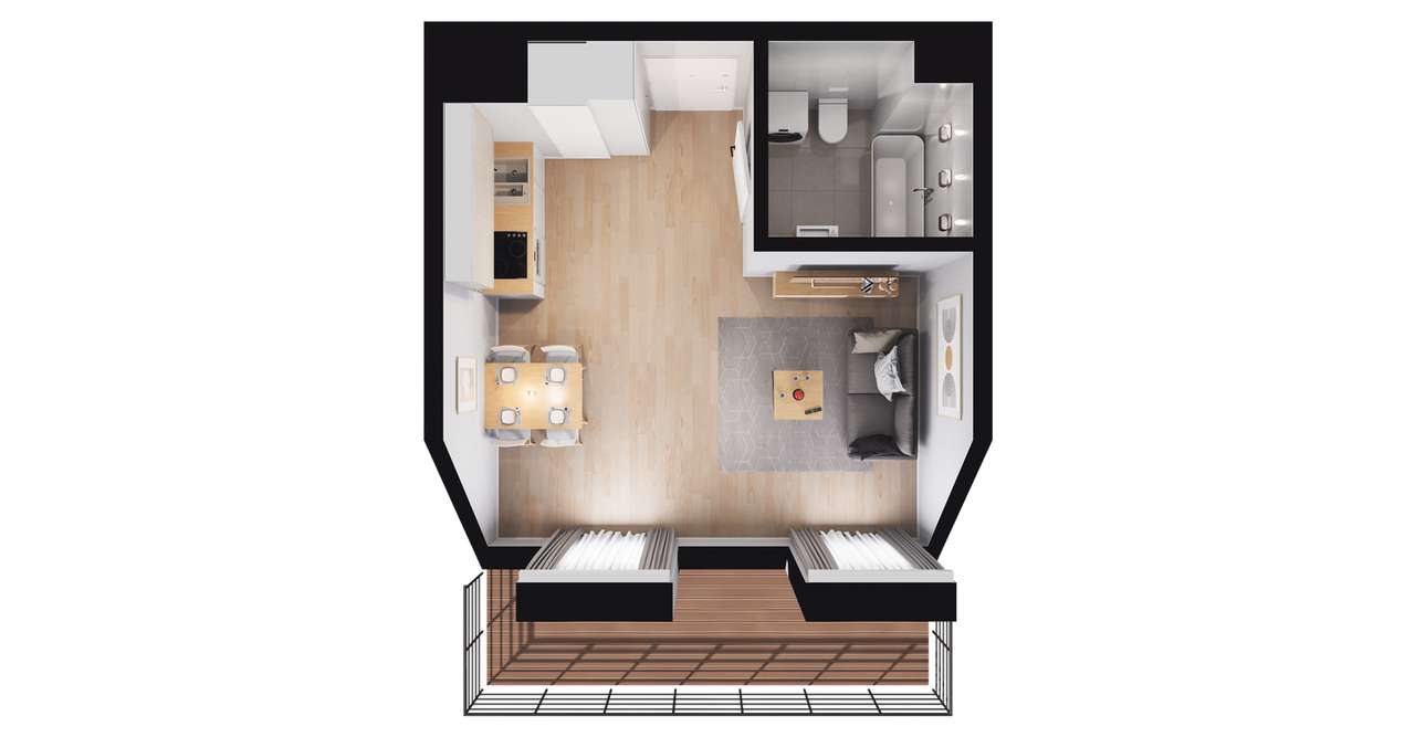 1-pokojowe mieszkanie 25m2 + taras Bez Prowizji - Pełny obrazek: 2/8