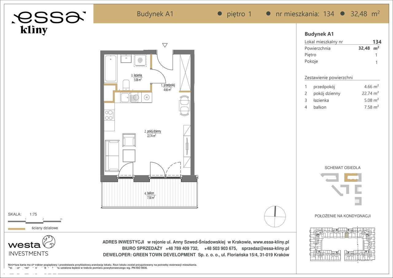 1-pokojowe mieszkanie 32m2 + balkon Bezpośrednio - Pełny obrazek: 2/7