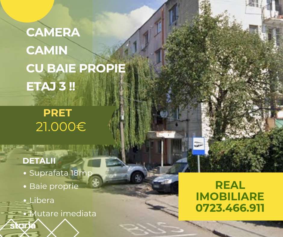 Camera camin 18mp, cu baie proprie, etaj 3 ! - Imagine principală: 1/4