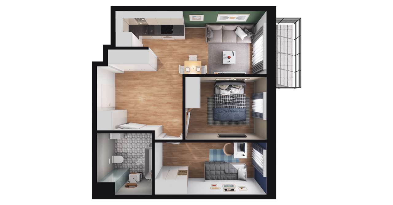 2-pokojowe mieszkanie 46m2 + balkon Bez Prowizji - Pełny obrazek: 2/8