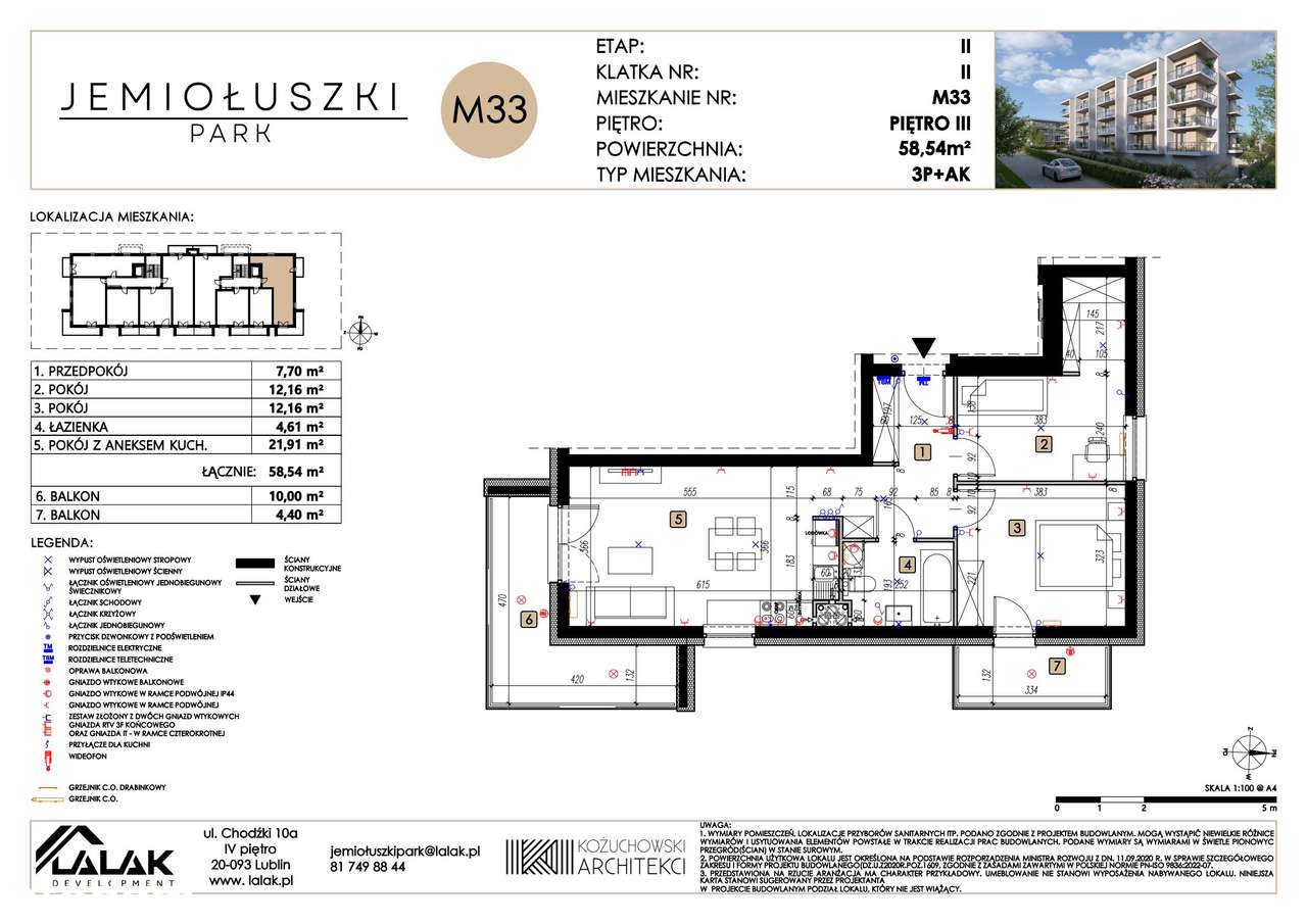 3-pokojowe mieszkanie 58m2 + 2 balkony - Pełny obrazek: 2/7