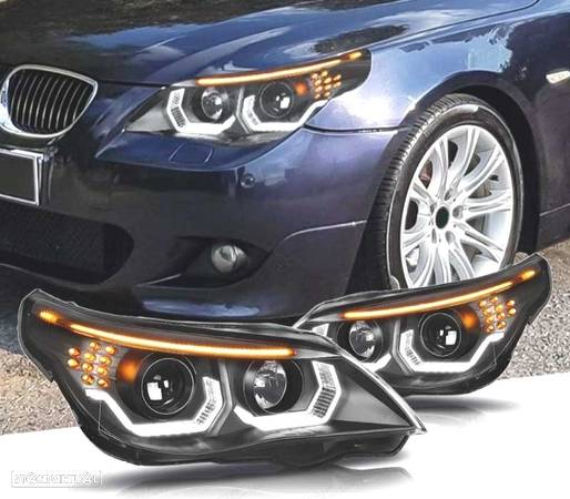 FARÓIS PARA BMW E60 E61 ANGEL EYES LED U HALO FUNDO PRETO 03-08 - 1