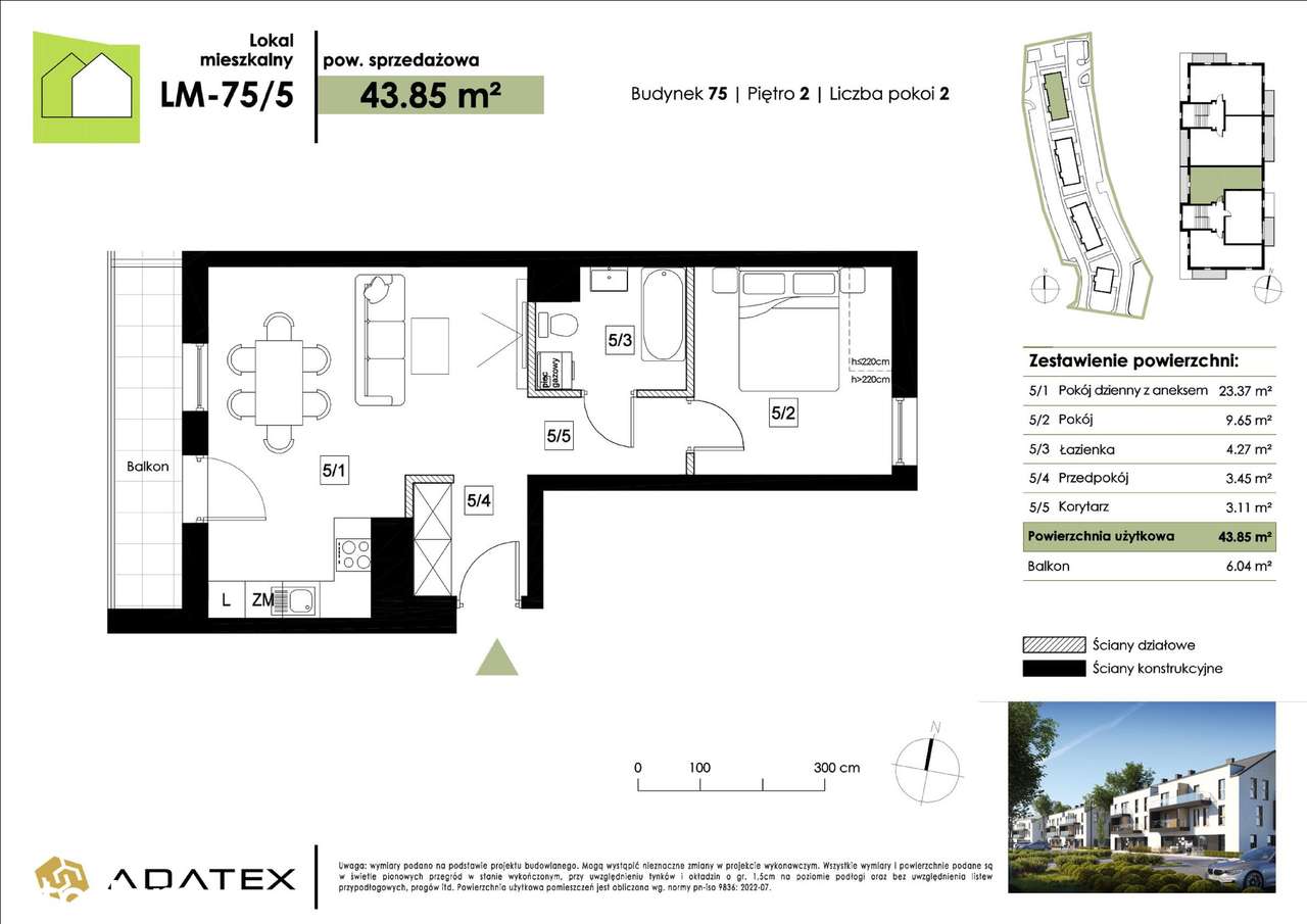 ZIELONA PODKOWA: MIESZKANIE 43M2 + BALKON