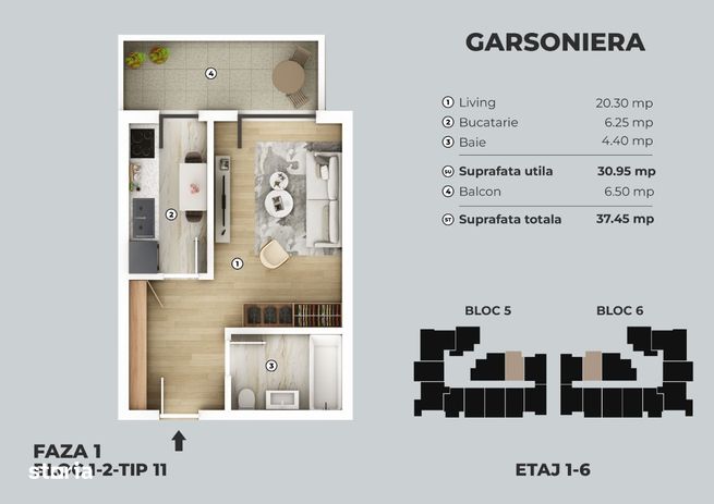 Garsoniera decomandata in bloc nou, metrou Berceni