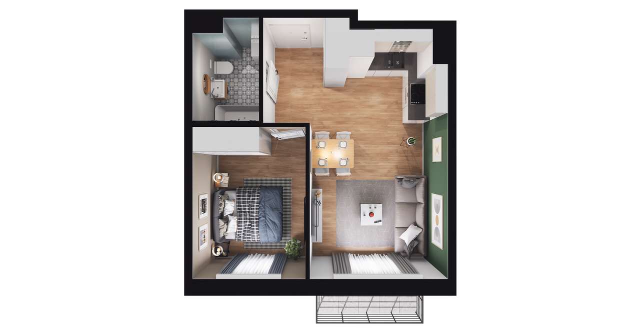 2-pokojowe mieszkanie 36m2 + balkon Bezpośrednio - Pełny obrazek: 2/7