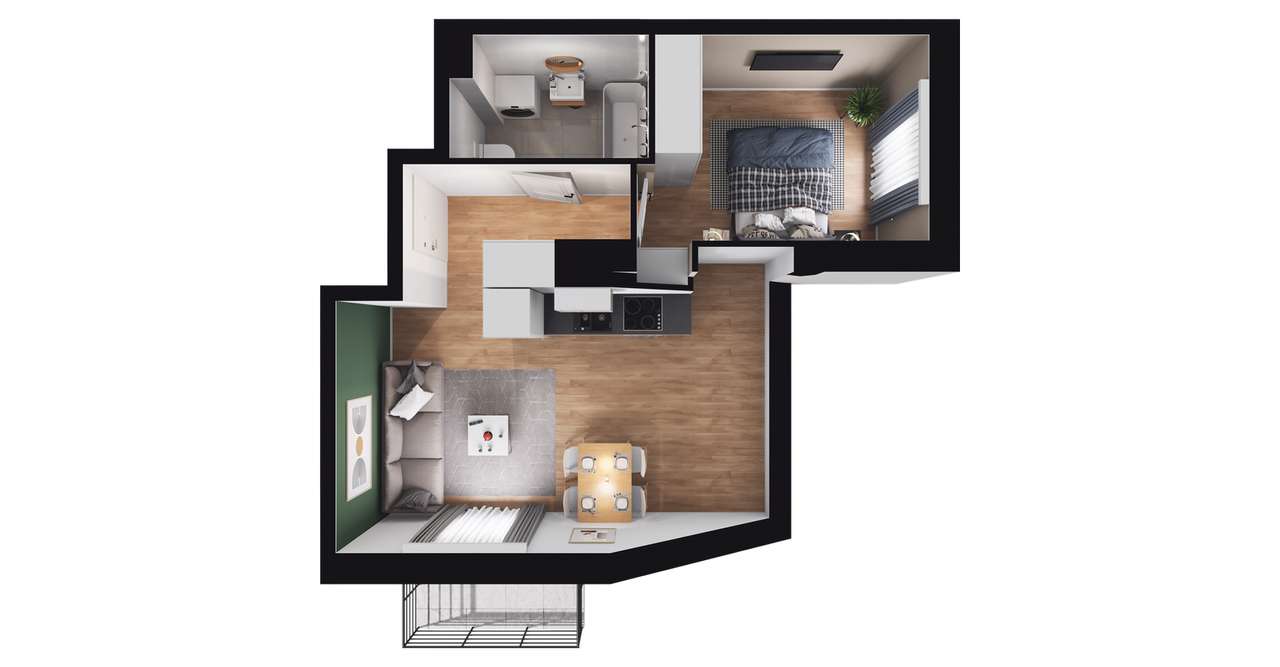 2-pokojowe mieszkanie 33m2 + balkon Bezpośrednio - Pełny obrazek: 2/8