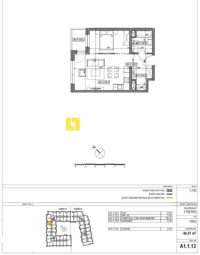 Mieszkanie, 40,51 m², Szczecin