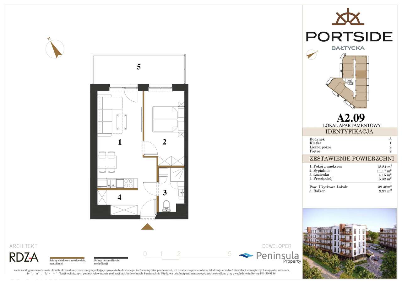 2-pokojowe mieszkanie 39m2 + balkon - Pełny obrazek: 2/7