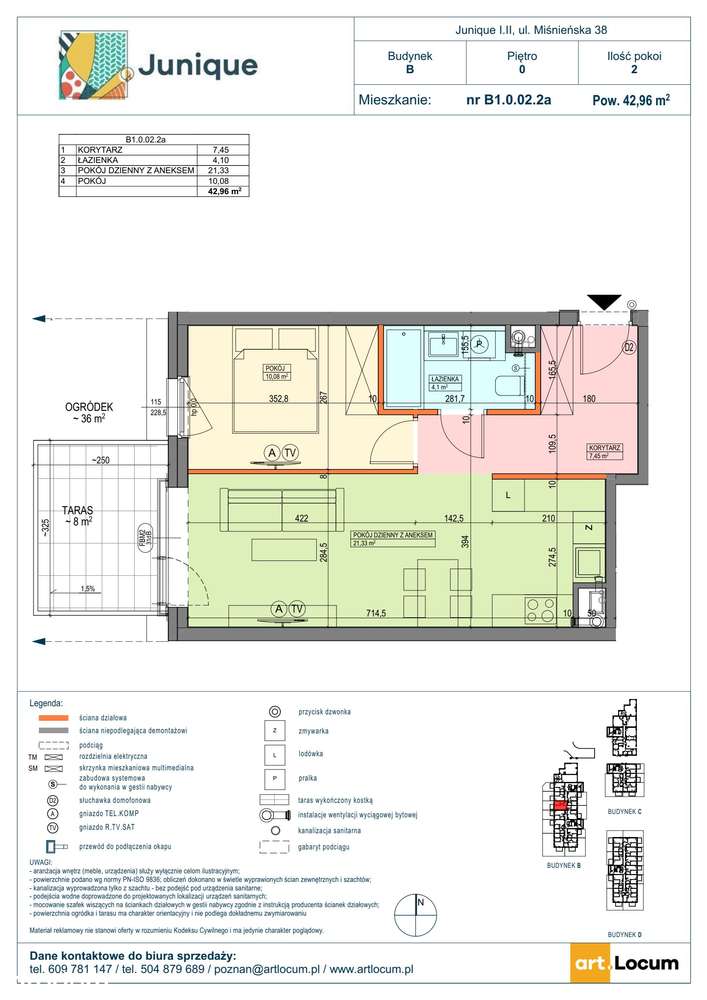 2-pokojowe mieszkanie 42m2 + ogródek - Pełny obrazek: 2/9