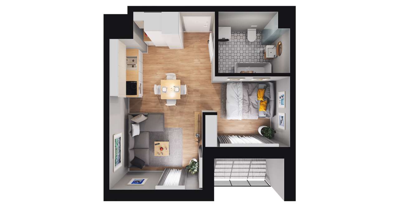 1-pokojowe mieszkanie 32m2 + balkon Bezpośrednio - Pełny obrazek: 2/8