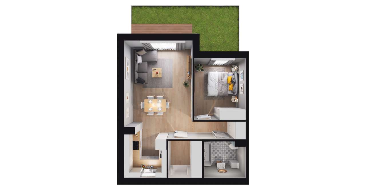 2-pokojowe mieszkanie 49m2 + ogródek Bezpośrednio - Pełny obrazek: 2/8