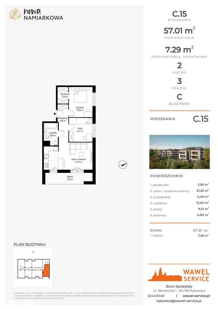 3-pokojowe mieszkanie 57m2 + balkon Bezpośrednio - Pełny obrazek: 2/9