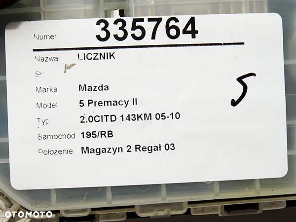 LICZNIK MAZDA 5 (CR19) 2005 - 2010 2.0 CD (CR19) 105 kW [143 KM] olej napędowy 2005 - 2010 PGCD98 - 7