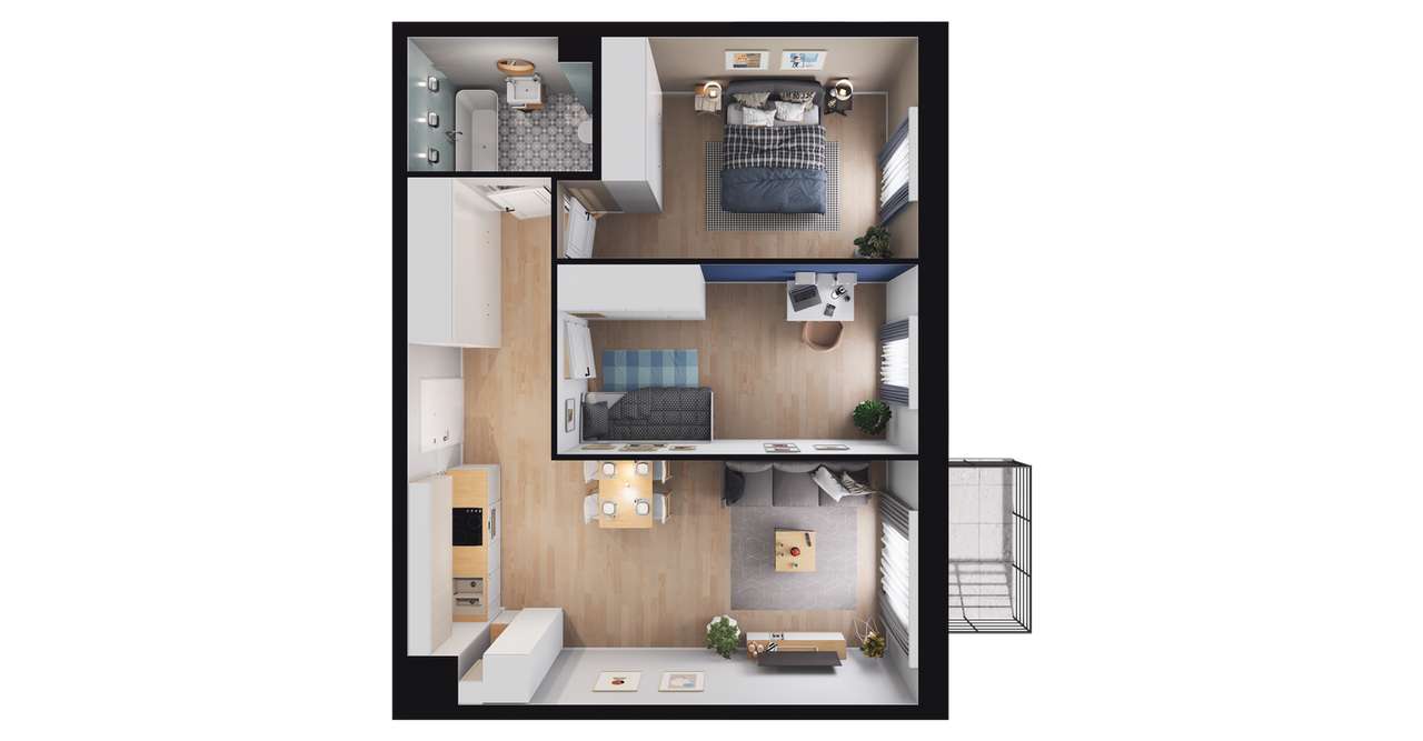 3-pokojowe mieszkanie 57m2 + balkon Bezpośrednio - Pełny obrazek: 2/8