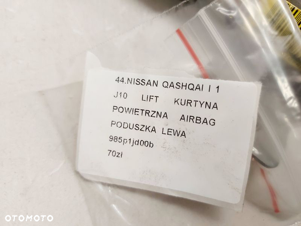 NISSAN QASHQAI 1 I J10 KURTYNA POWIETRZNA AIRBAG PODUSZKA LEWA 985P1JD00B - 2