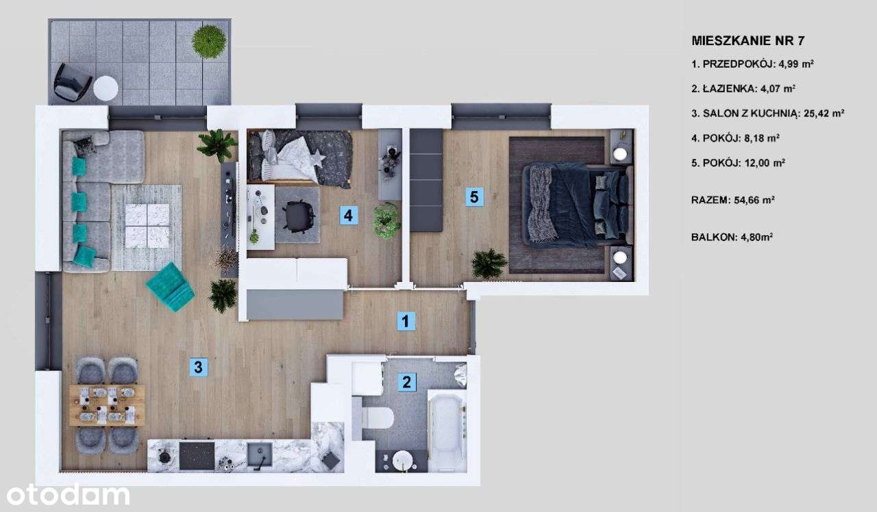 PROMOCJA 7990 ZA METR - mieszkanie 3 pokoje 54,66 m2, balkon, GOTOWE ! - Pełny obrazek: 2/3