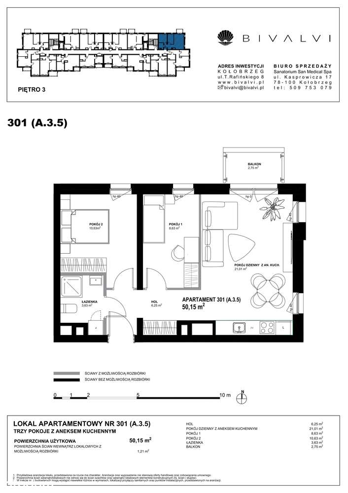 Bivalvi  | apartament 3-pok. | 50,15 m² | 301 - Pełny obrazek: 3/9