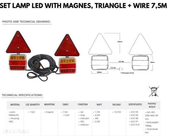 Set lampi stop, LED, semnalizare, cu magnet si triunghi - 2