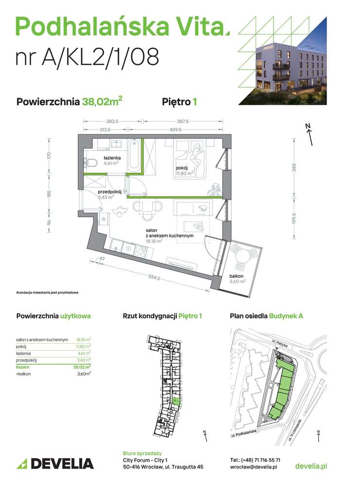 2-pokojowe mieszkanie 38m2 + balkon Bezpośrednio - Pełny obrazek: 2/6