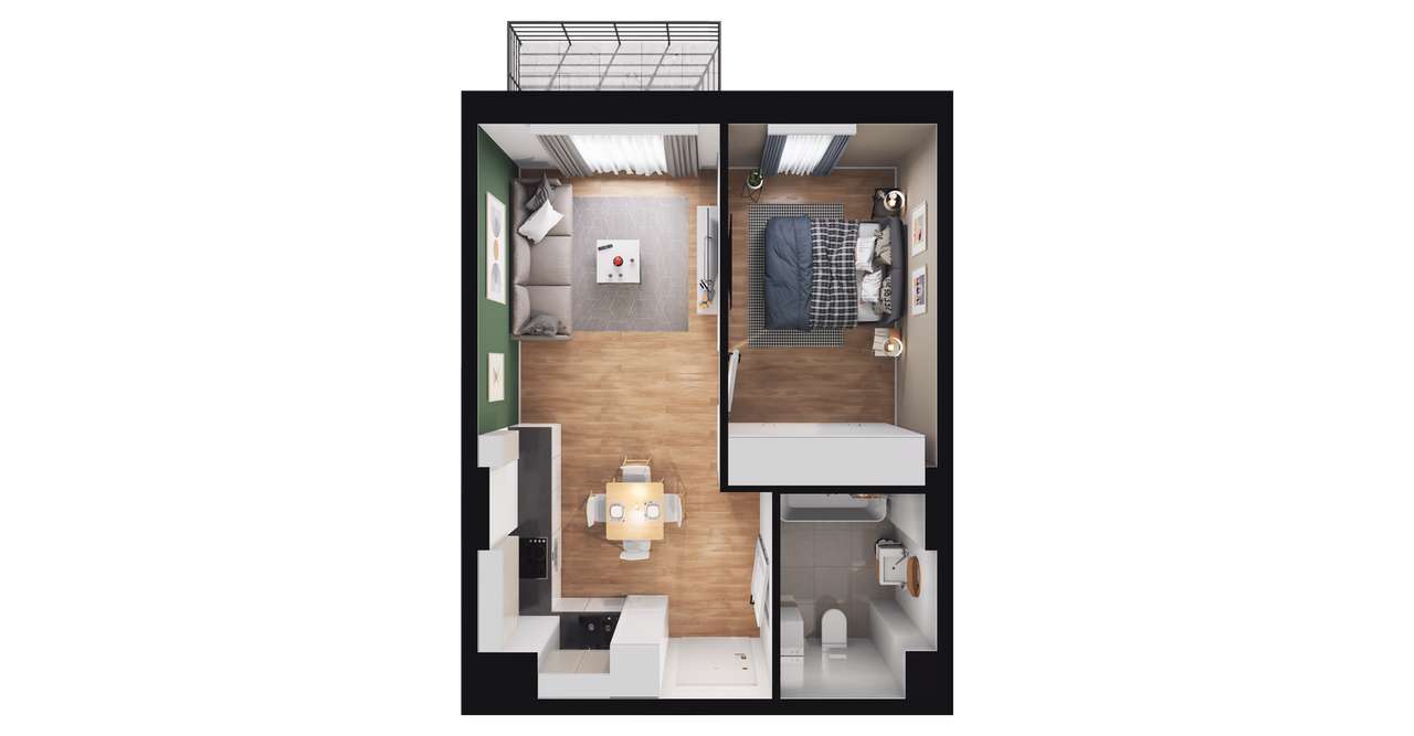 1-pokojowe mieszkanie 34m2 Bez Pośredników - Pełny obrazek: 2/8