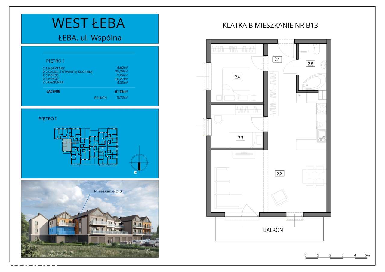 ŁEBA 3 pok. Apartament z balkonem, do wprowadzenia - Pełny obrazek: 3/22