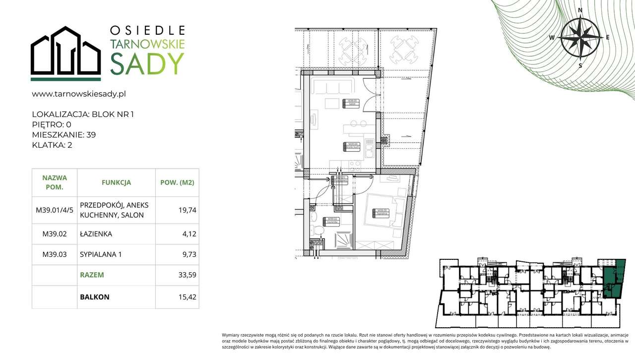 Tarnowskie Sady Blok 1 M39 mieszkanie 34 m2 - Pełny obrazek: 2/7