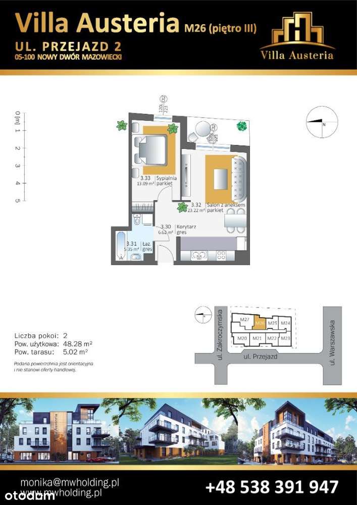 MIESZKANIE 48,28m2(M26) , 2 pokoje, piętro 3 - Pełny obrazek: 2/8