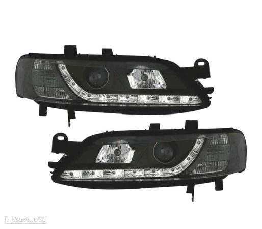 FARÓIS FRONTAIS LUZ DIURNA LED PARA OPEL VECTRA B 95-98 FUNDO PRETO - 1