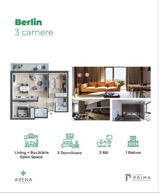 Apartament cu 3 camere nou tip Berlin de vanzare in Prima Arena - Imagine principală: 4/17