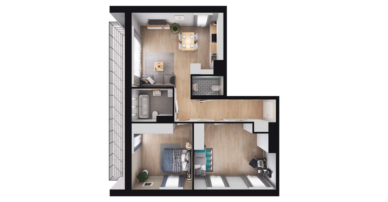 4-pokojowe mieszkanie 65m2 + taras Bezpośrednio - Pełny obrazek: 2/8