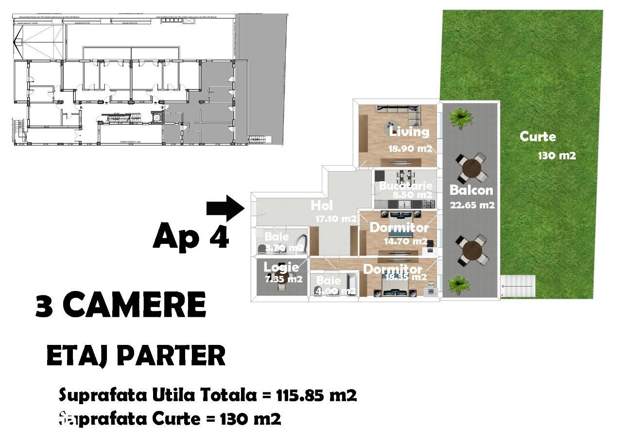 3 Camere + Curte 130 mp - Bd. Decebal - Dezvoltator - Piata Alba Iulia