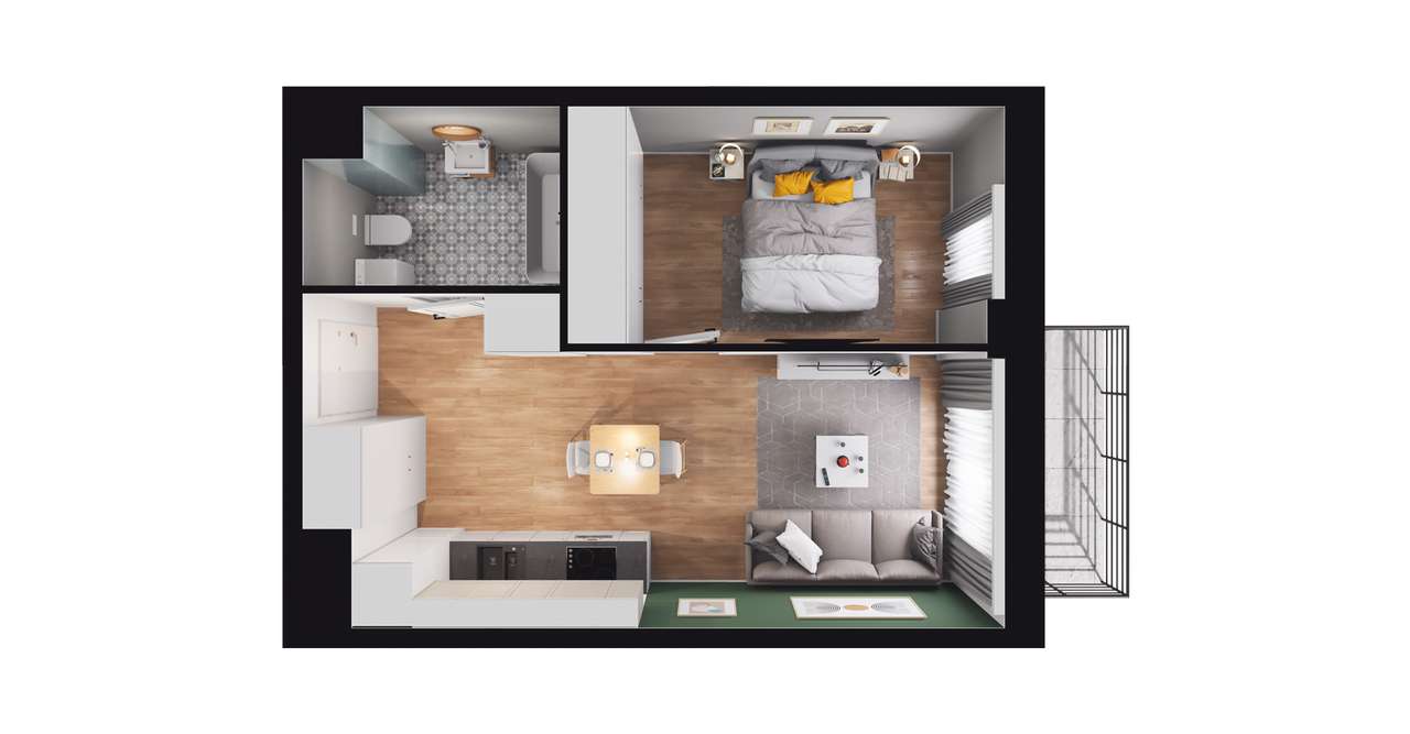 2-pokojowy apartament inwestycyjny 33m2 + balkon - Pełny obrazek: 2/8