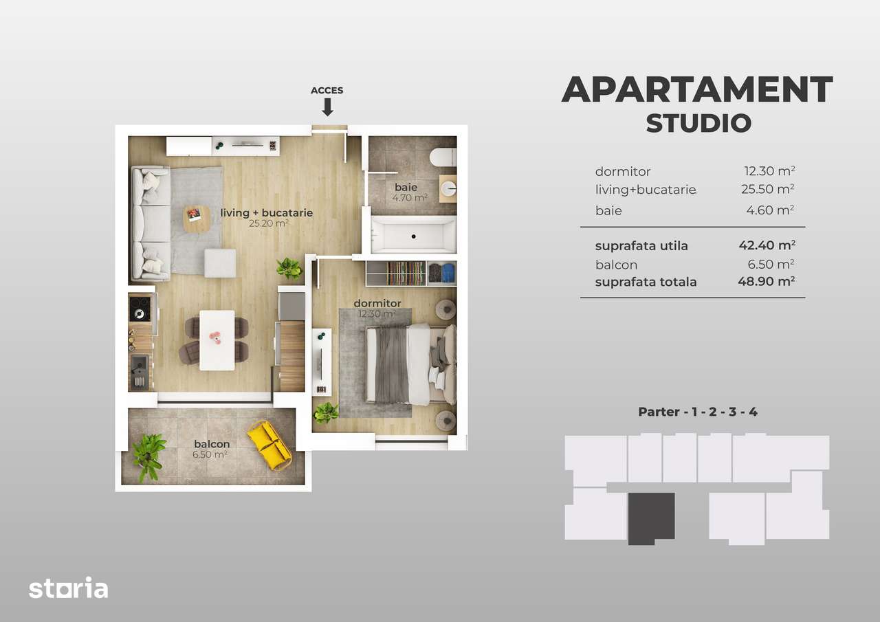 Studio spatios 49mp, metrou Aparatorii Patriei