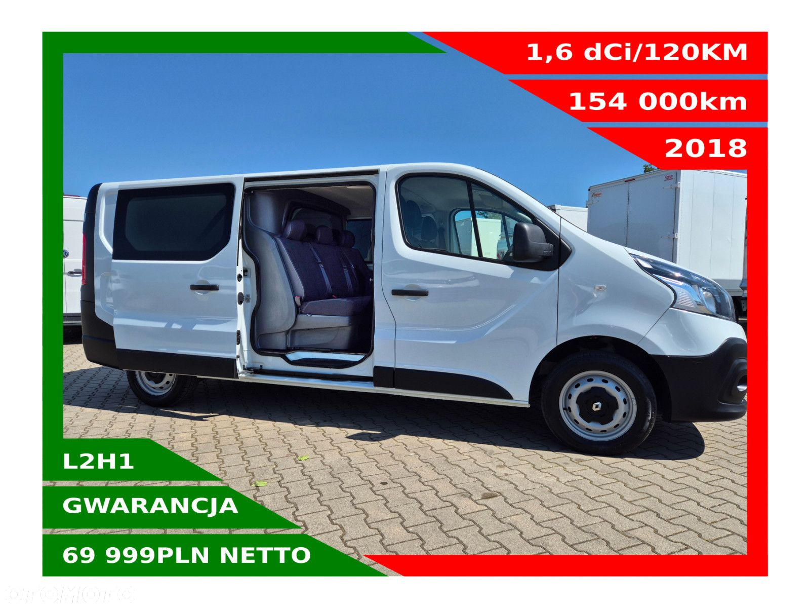 Renault Trafic Long *69999zł NETTO* Brygadówka 6 osób 1,6 dCi/120KM - 2