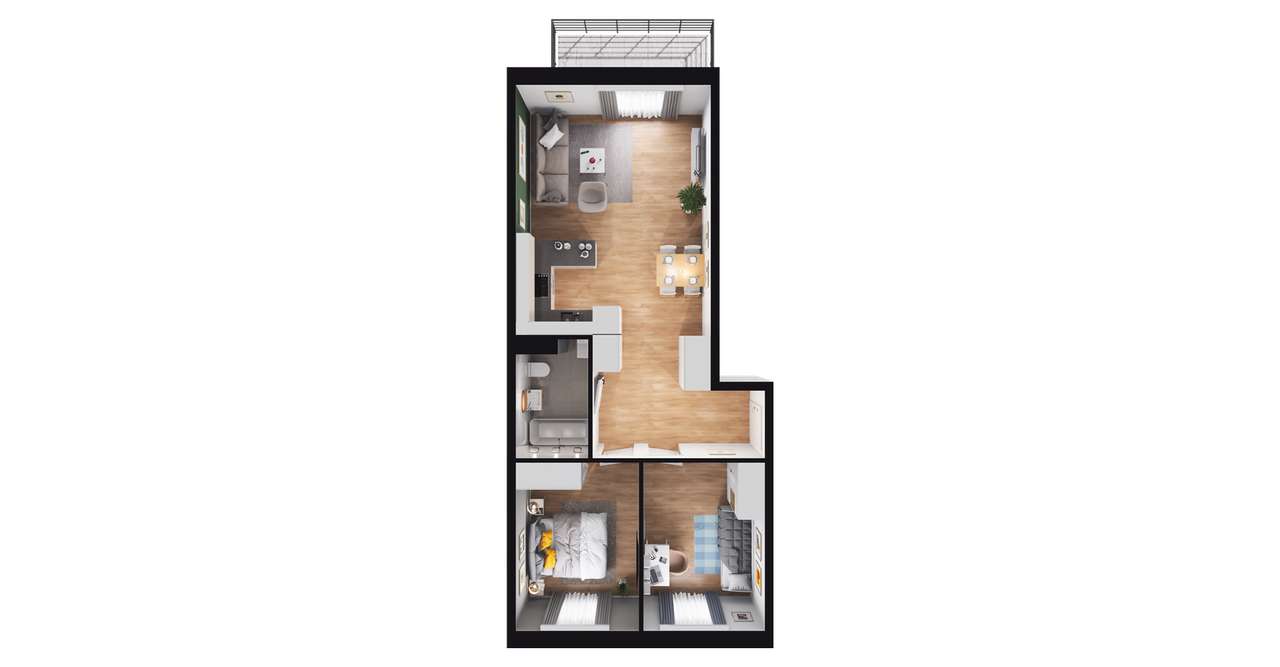 3-pokojowe mieszkanie 58m2 + balkon Bezpośrednio - Pełny obrazek: 3/9