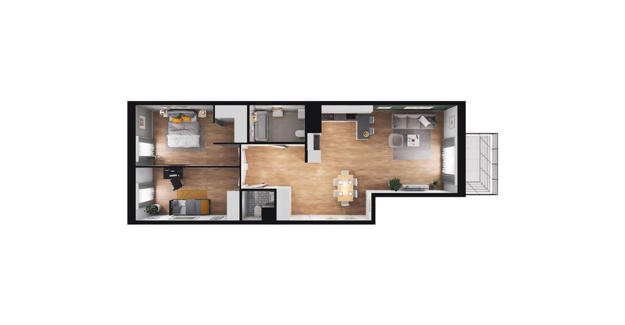 3-pokojowe mieszkanie 74m2 + balkon - Pełny obrazek: 2/8