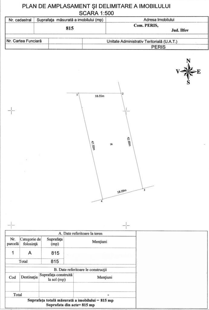 SUPER OFERTA | Teren Intravilan 815mp Sat Burias-Comuna Peris