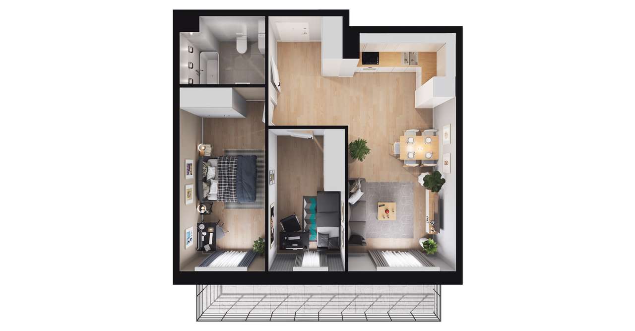 3-pokojowe mieszkanie 55m2 + balkon Bezpośrednio - Pełny obrazek: 3/9