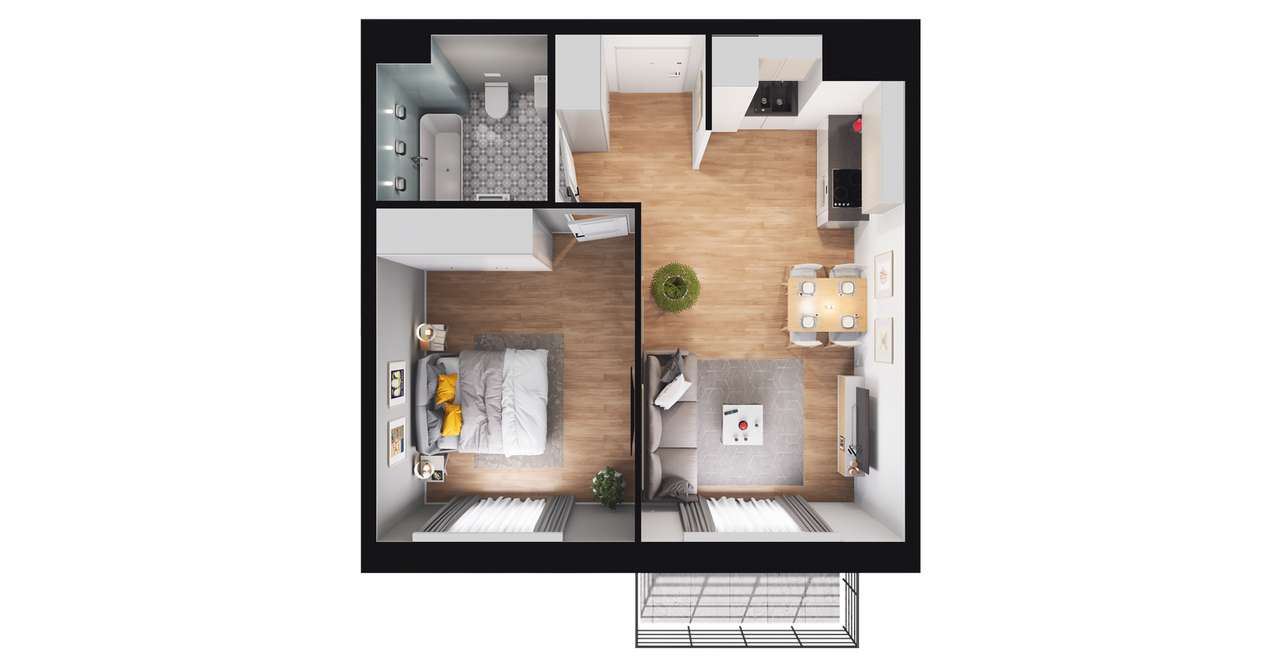 2-pokojowe mieszkanie 39m2 + balkon - Pełny obrazek: 2/8