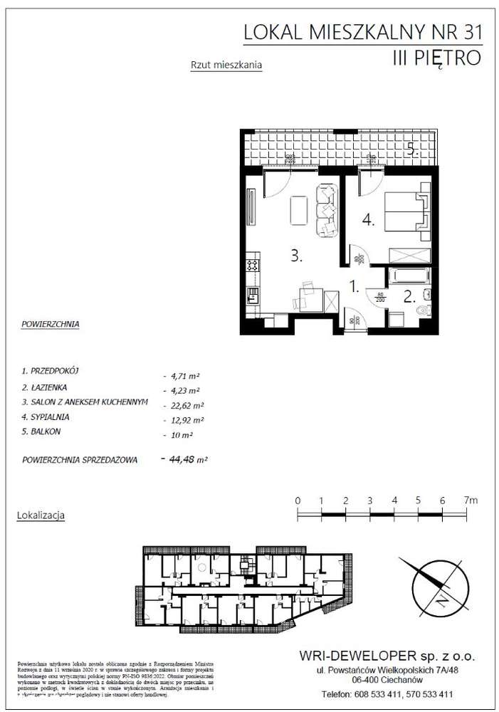 Apartamenty Warmińskie - 44,48 m2 - 2 pokoje - III piętro z windą - Pełny obrazek: 5/7