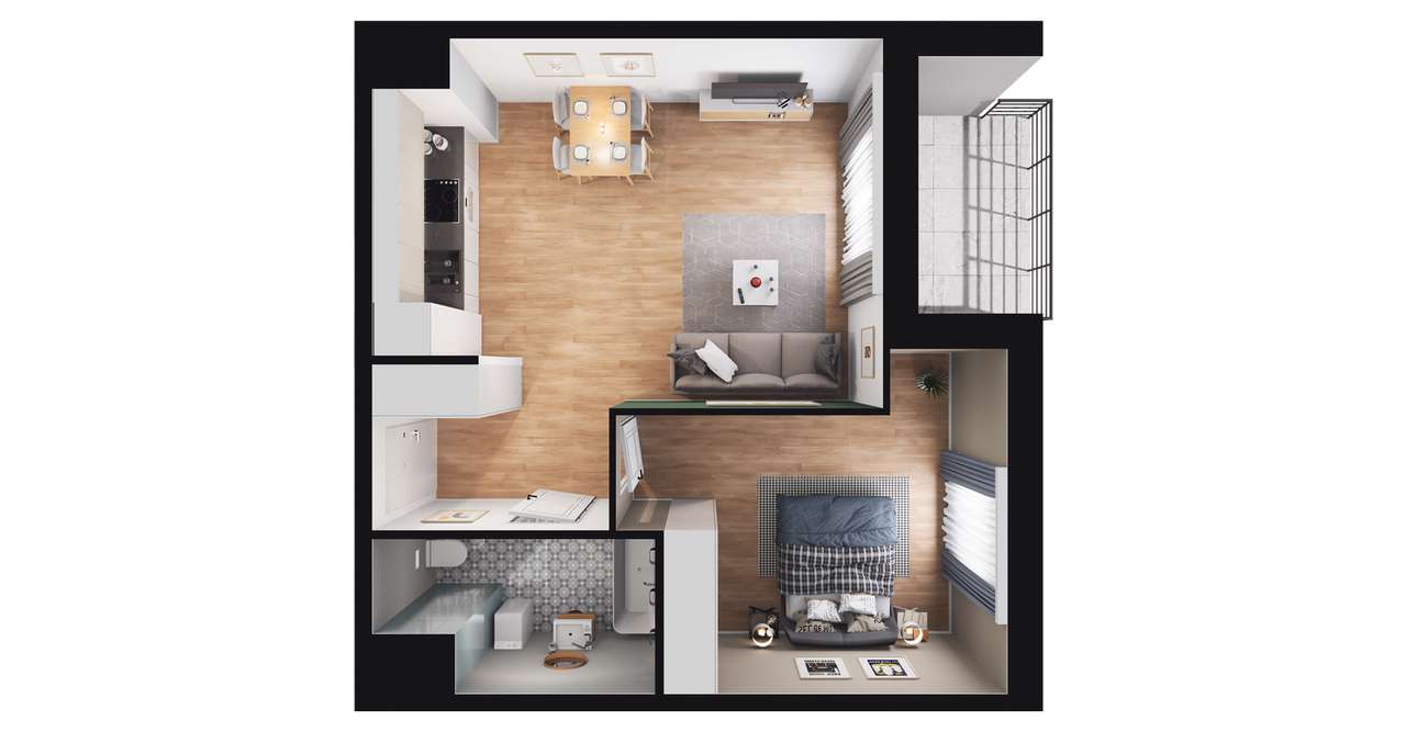 2-pokojowe mieszkanie 45m2 + loggia Bezpośrednio - Pełny obrazek: 2/8