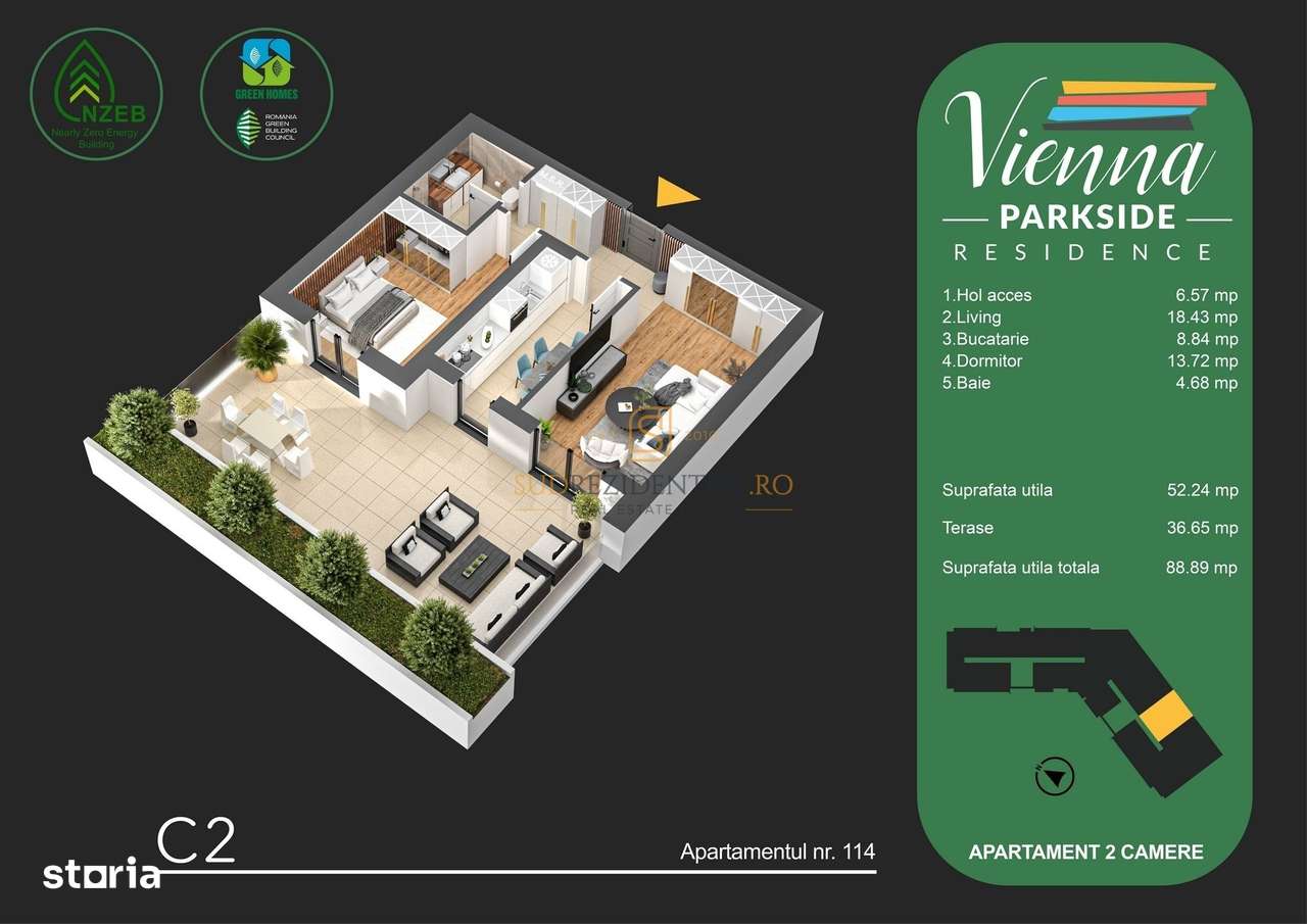 Apartament spatios cu 2 camere, imobil premium, zona Metalurgiei, S4 - Imagine principală: 5/20