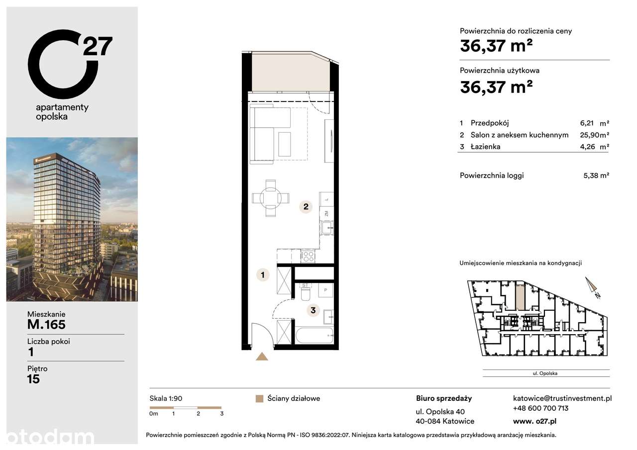1-pokojowe mieszkanie 36m2 + loggia Bezpośrednio - Pełny obrazek: 2/10