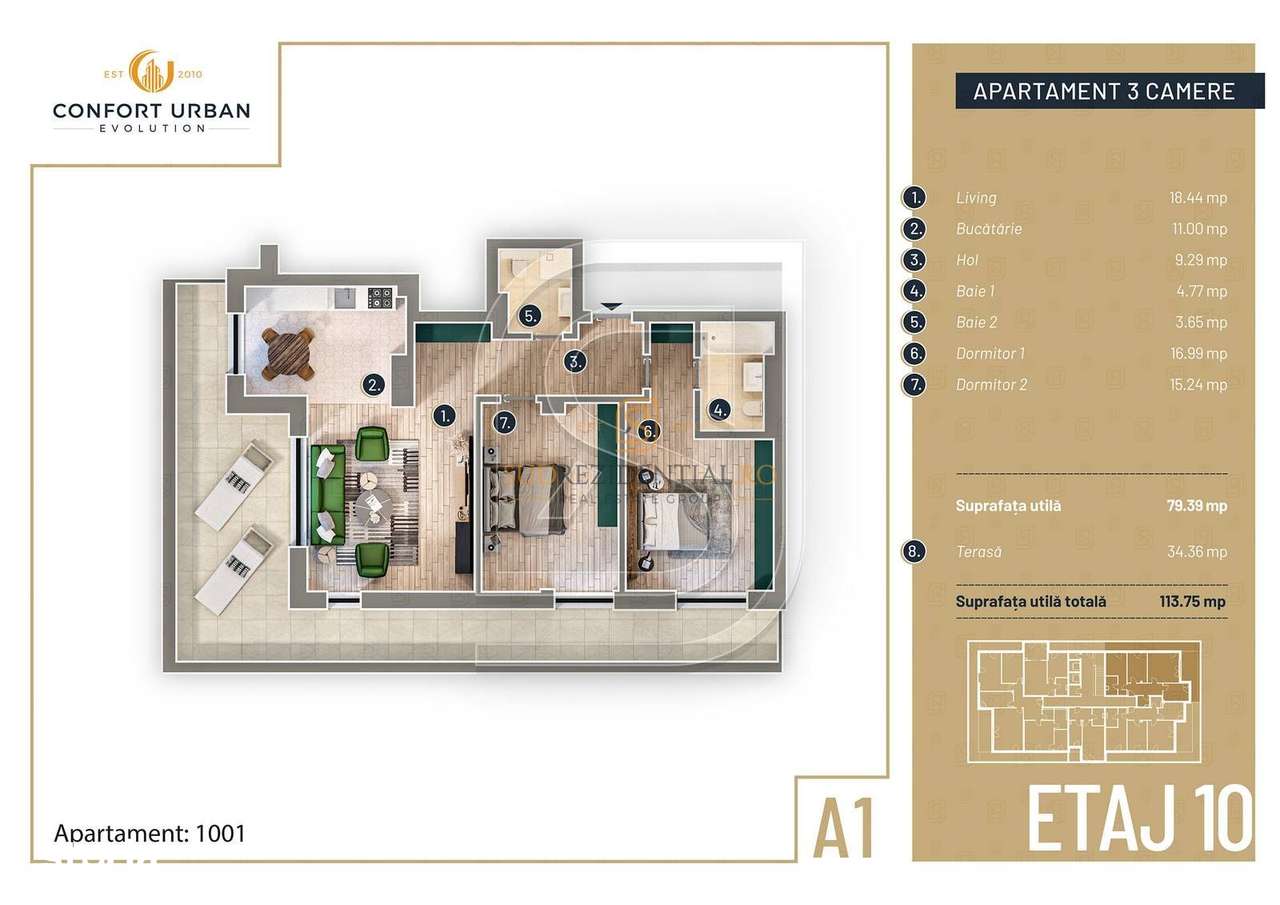 Apartament nou cu 3 camere, terasa 34 mp, zona Rahova, Comision 0%-6
