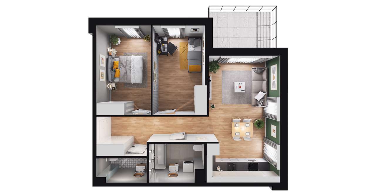 3-pokojowe mieszkanie 61m2 + balkon - Pełny obrazek: 2/8