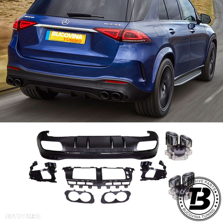 Difuzor Bara Spate cu Ornamente compatibil cu Mercedes GLE SUV W167 GLE53 Design - 1