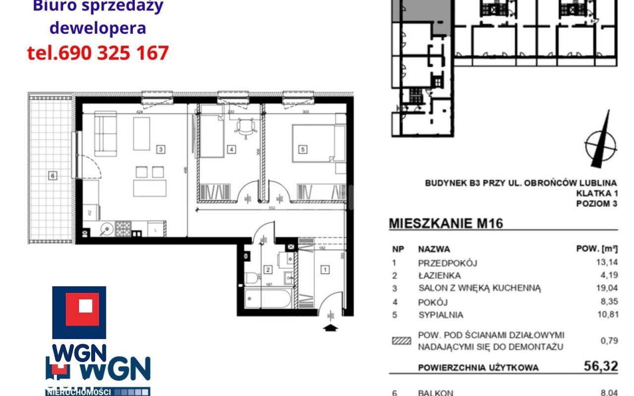 Mieszkanie, 56,32 m², Lublin